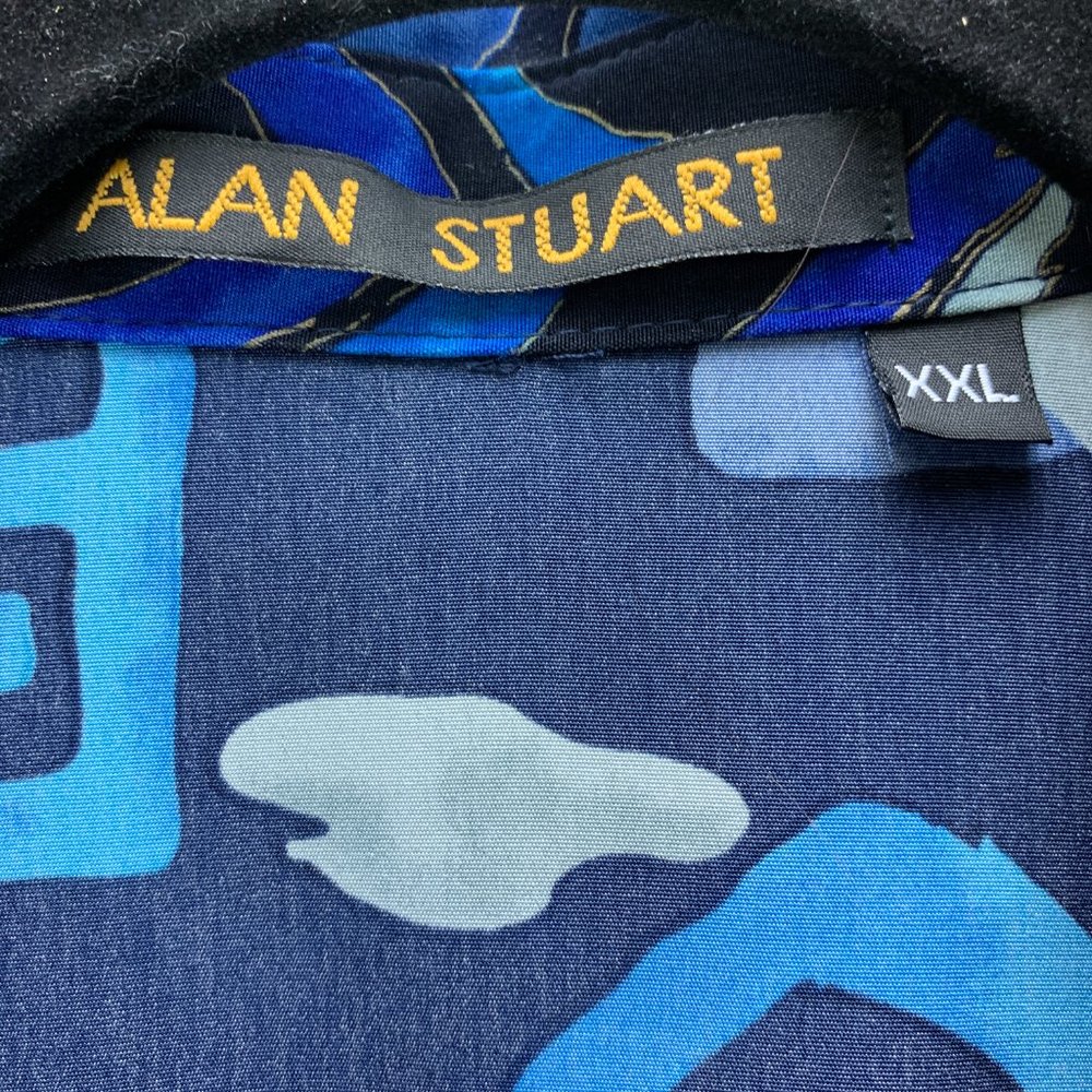 **SOLD**Alan Stuart Shirt Mens XXL 2XL Blue Abstract Art Pullover Banded Pocket - Picture 12 of 13